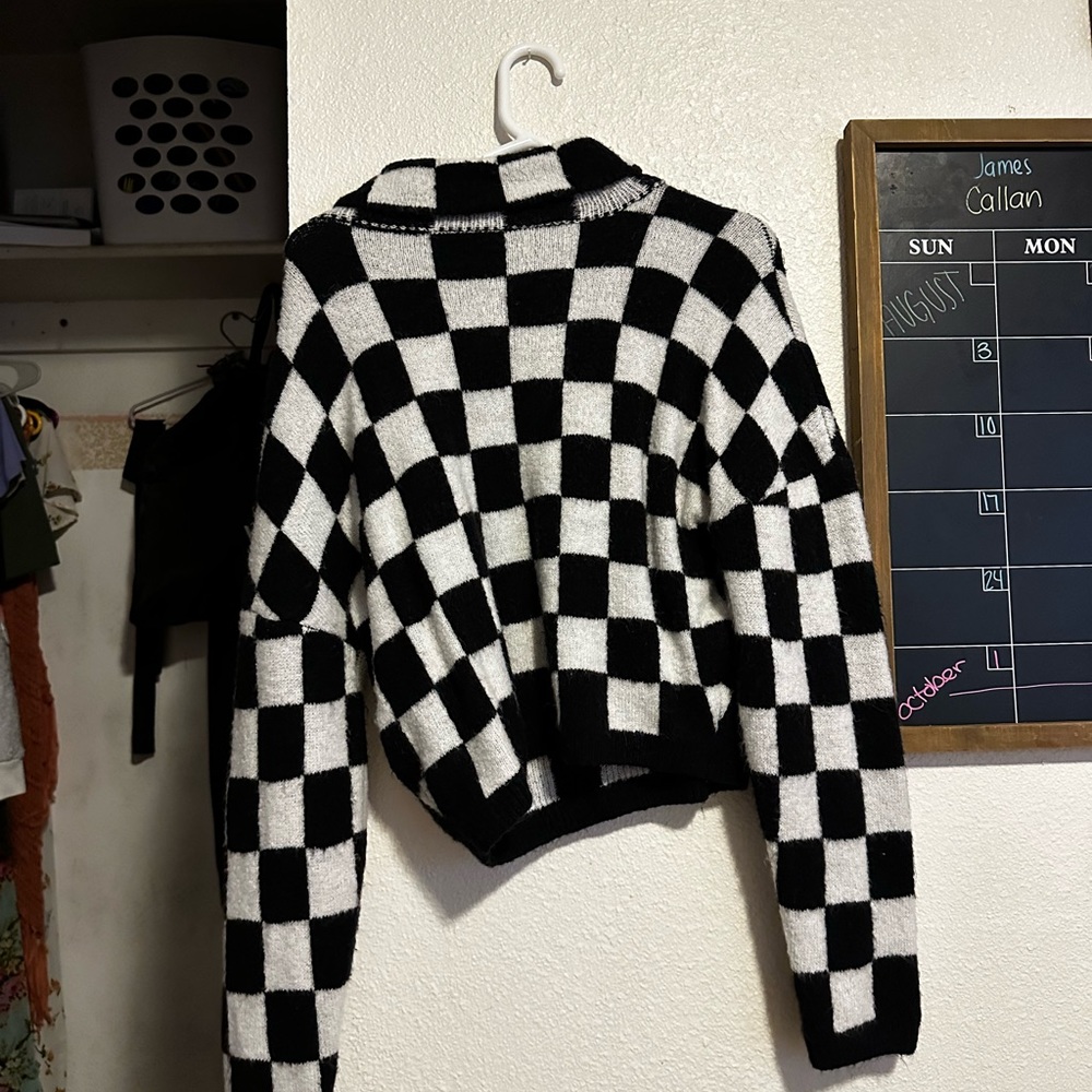 No Boundaries Junior's Plaid Mock Neck Sweater